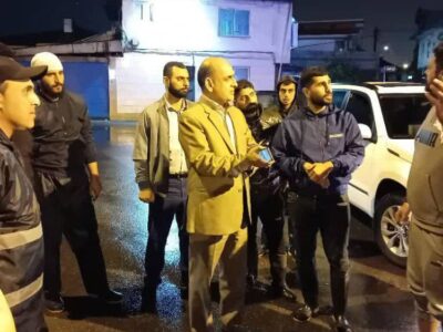 بازدید استاندار گیلان از مناطق دچار آب‌گرفتگی ‌شده در بندر انزلی